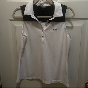 Lauren Ralph Lauren Black and White Tank Top Collar Blouse Tennis Golf